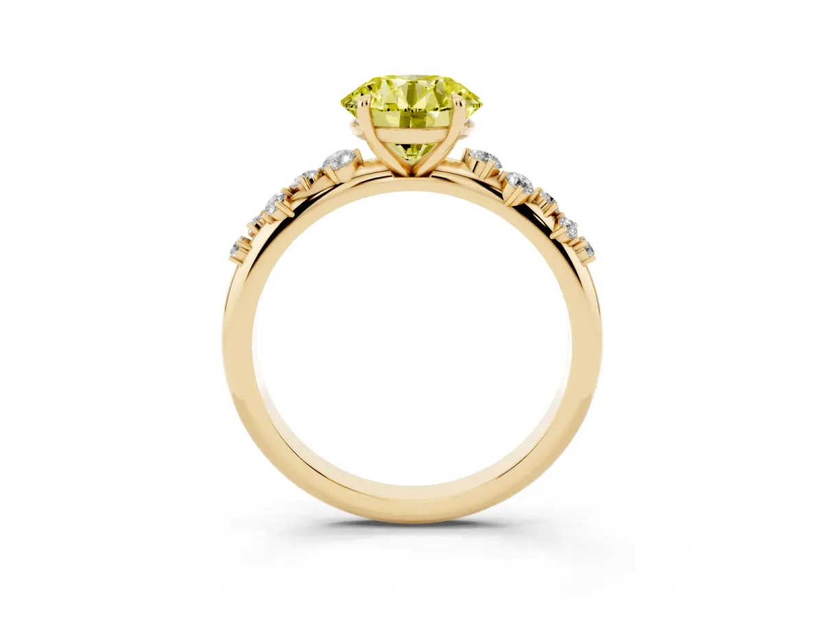 Fancy Yellow Round Cut Diamond Cluster Prong-Set Solitaire Ring Yellow gold