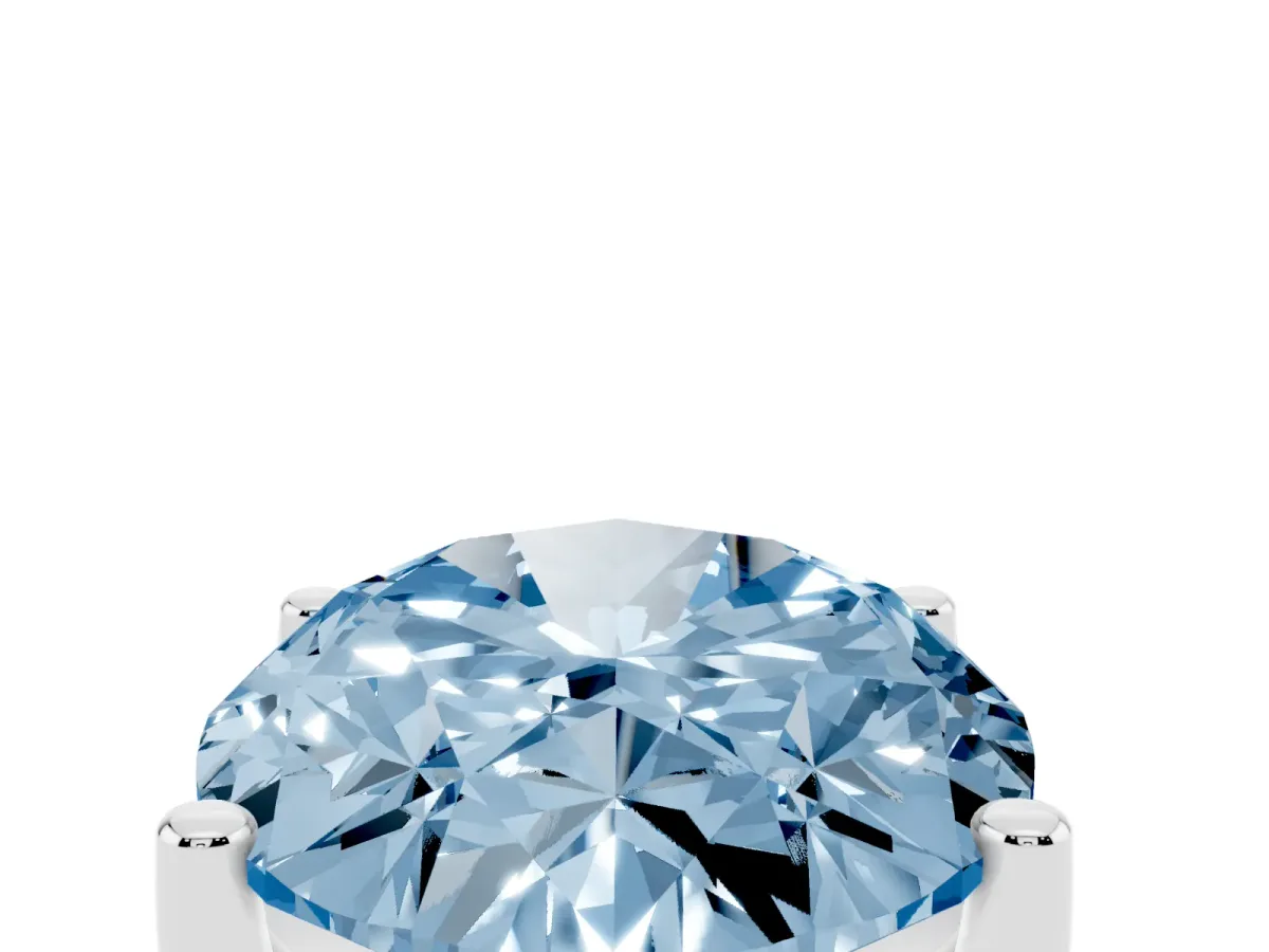 Fancy Blue Oval Cut Cut Diamond Solitaire Engagement Ring with Tapered Plain Band and Four-Prong Setting White gold