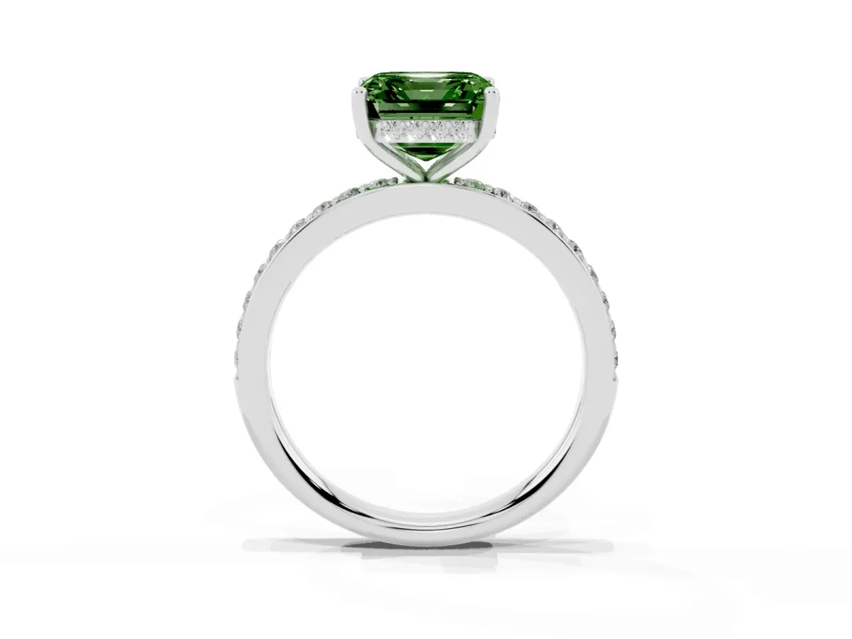 Fancy Green Asscher Cut Cut Diamond Pavé Band Ring with Four-Prong Setting Platinum
