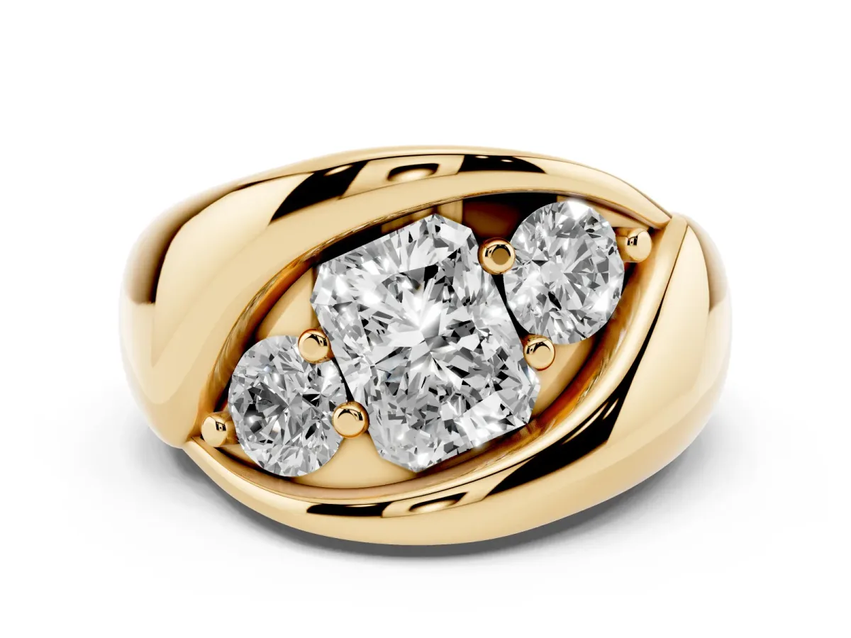Channel Set Radiant Cut Diamond Crossover Band Yellow gold