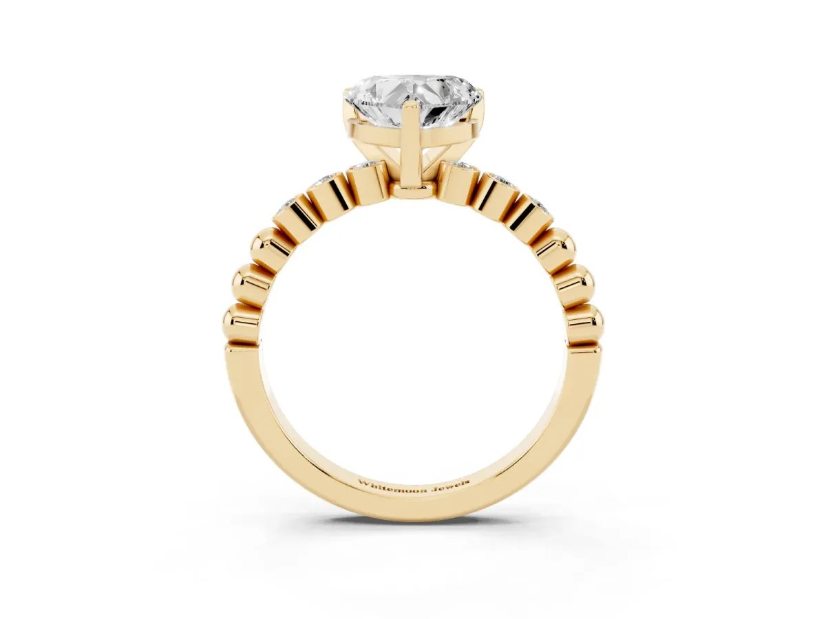 Heart Cut Solitaire Bezel Accent Diamond Engagement Ring with Beaded Band and Four-Prong Setting Yellow gold