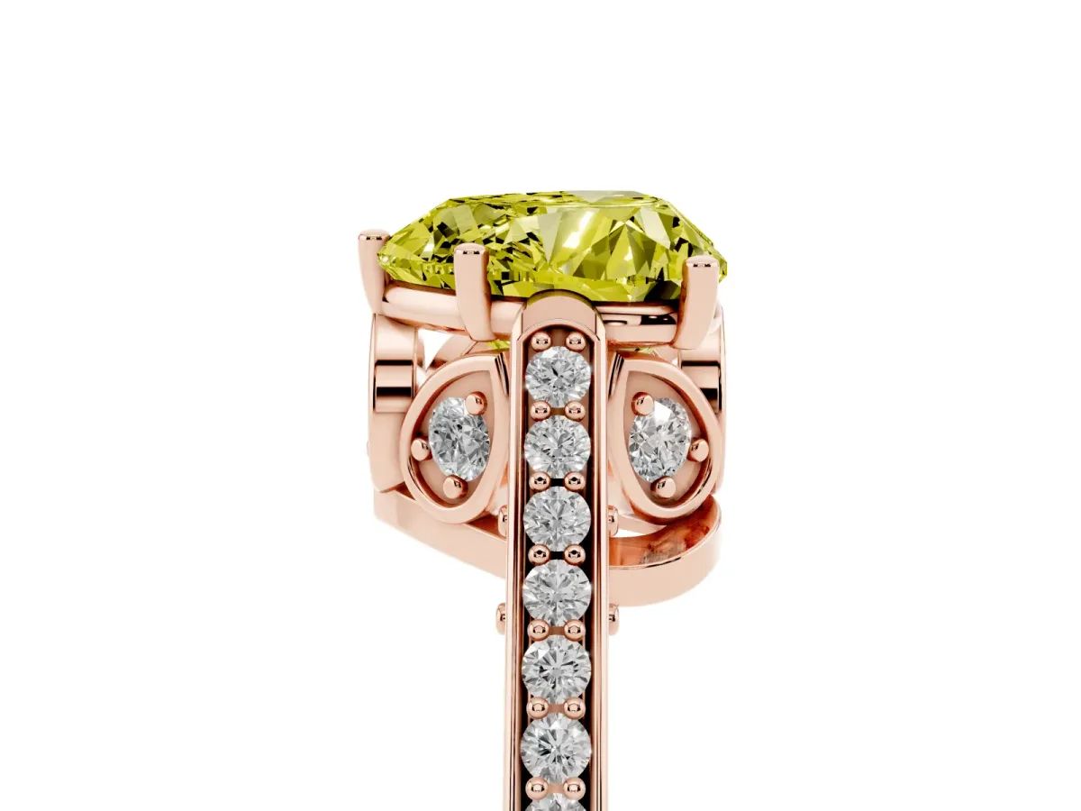 Fancy Yellow Heart Cut Cut Cathedral Pave Diamond Engagement Ring with Six-Prong Setting Rose gold