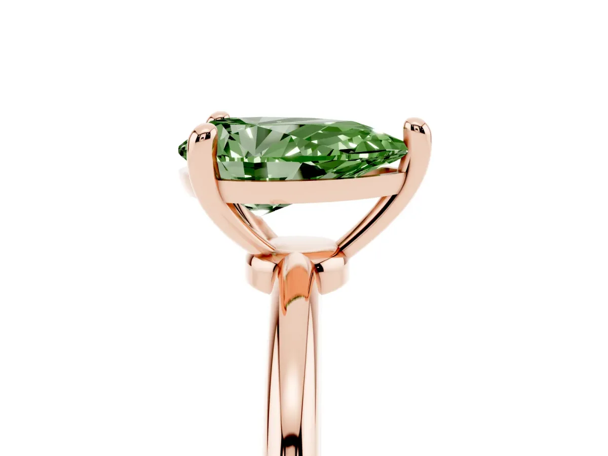 Fancy Green Pear Cut Solitaire Diamond Ring with 4-Prong Setting on a Classic Band Rose gold