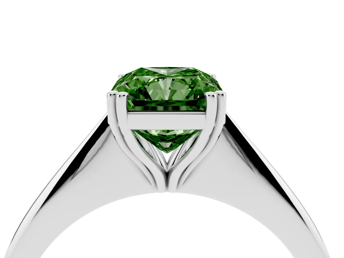 Fancy Green Radiant Cut Solitaire Diamond Ring with Six-Prong Setting and Classic Band White gold