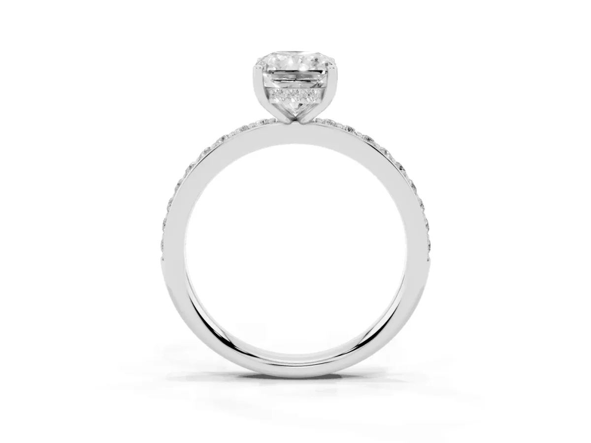 Radiant Cut Cut Diamond Pavé Band Ring with Four-Prong Setting Platinum