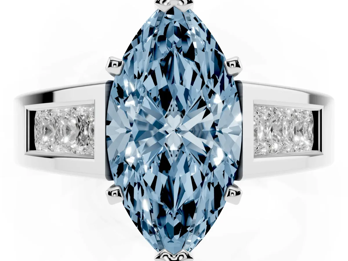 Fancy Blue Marquise Cut Cut Channel Set Solitaire Ring with Four-Prong Setting Silver
