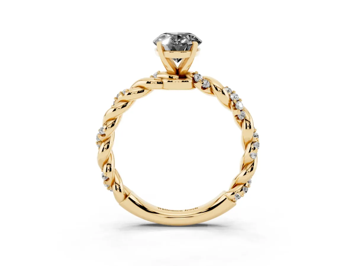 Fancy Black Oval Cut Diamond Solitaire Ring with Twisted Band and Pavé Accents Yellow gold