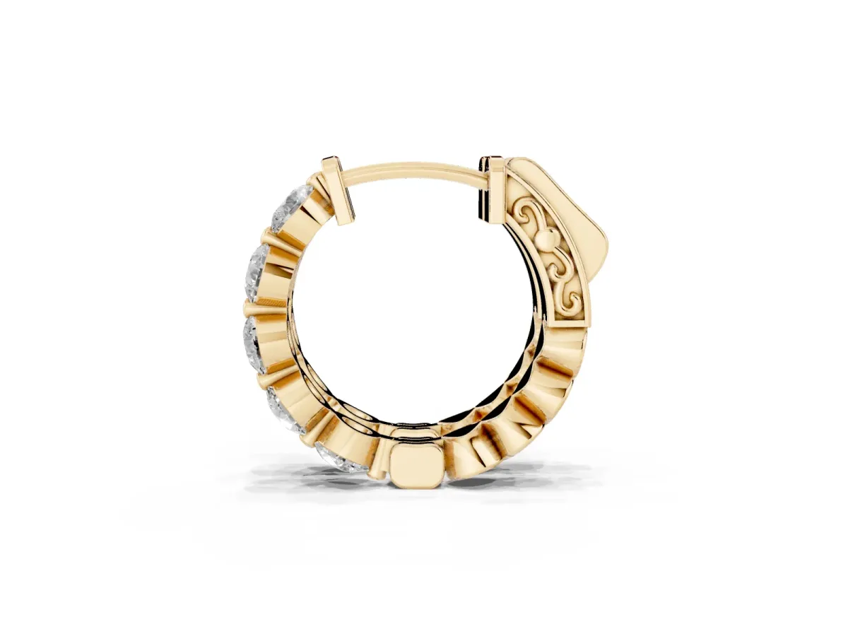 Round Brilliant Diamond Inside-Out Hoop Earrings with Shared Prong Setting Yellow gold