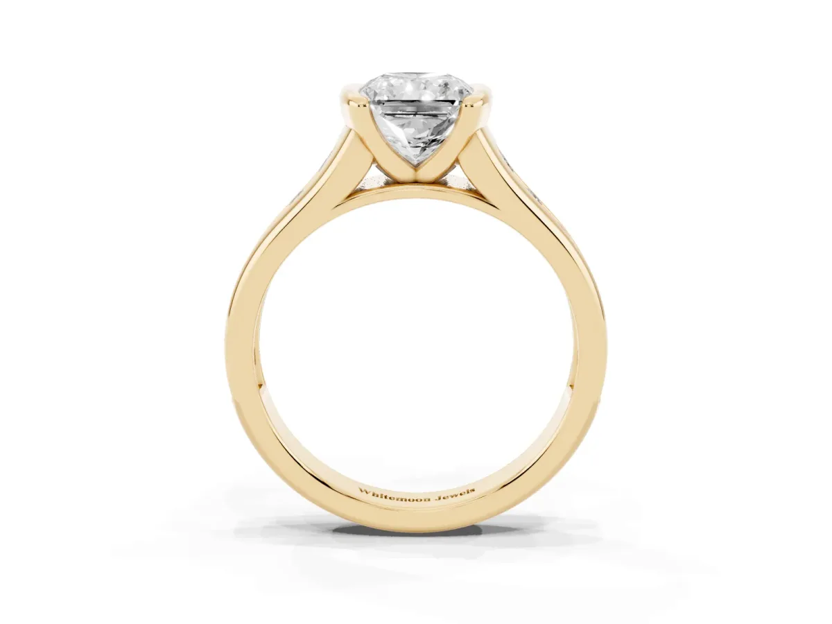 Radiant Cut Solitaire Bezel-Set Diamond Ring with Channel-Set Band Yellow gold