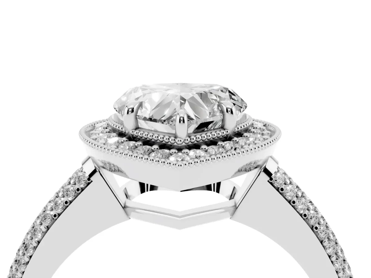 Heart Cut Cut Halo Diamond Pave Band with Four-Prong Setting Silver
