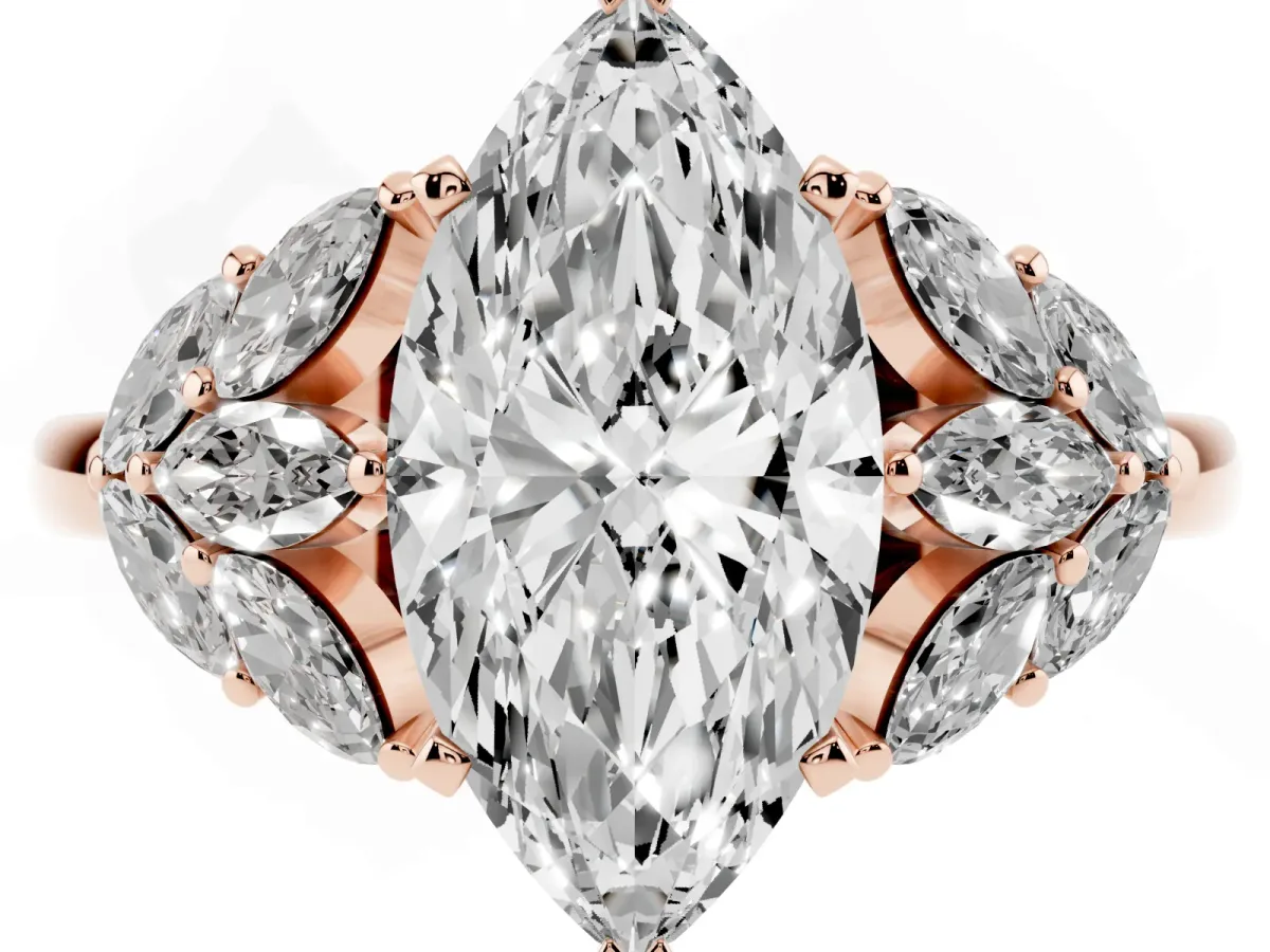 Marquise Cut Diamond Cluster Leaf Design Ring with Prong Setting Rose gold