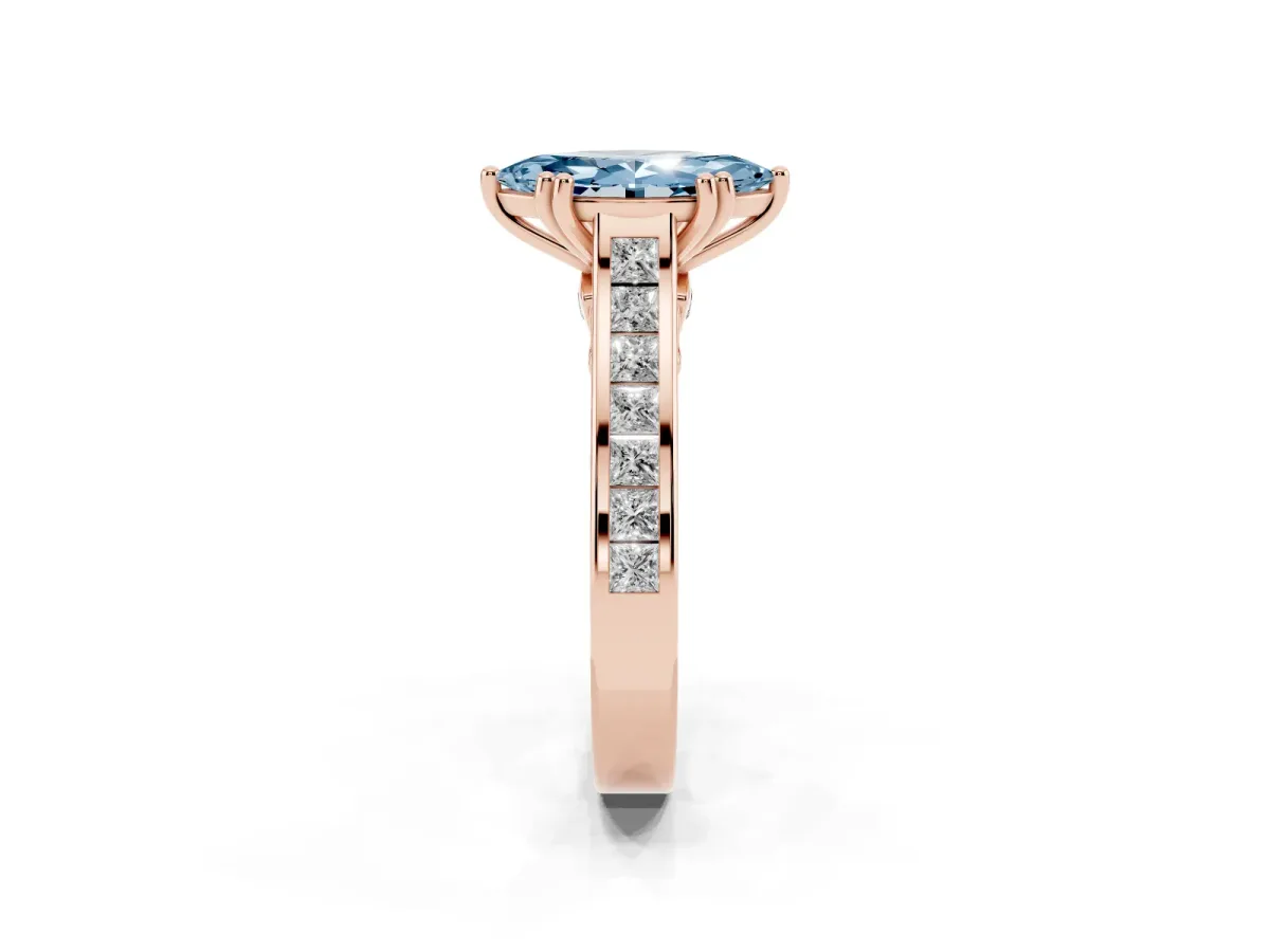 Fancy Blue Marquise Cut Cut Channel Set Solitaire Engagement Ring with Prong Setting Rose gold