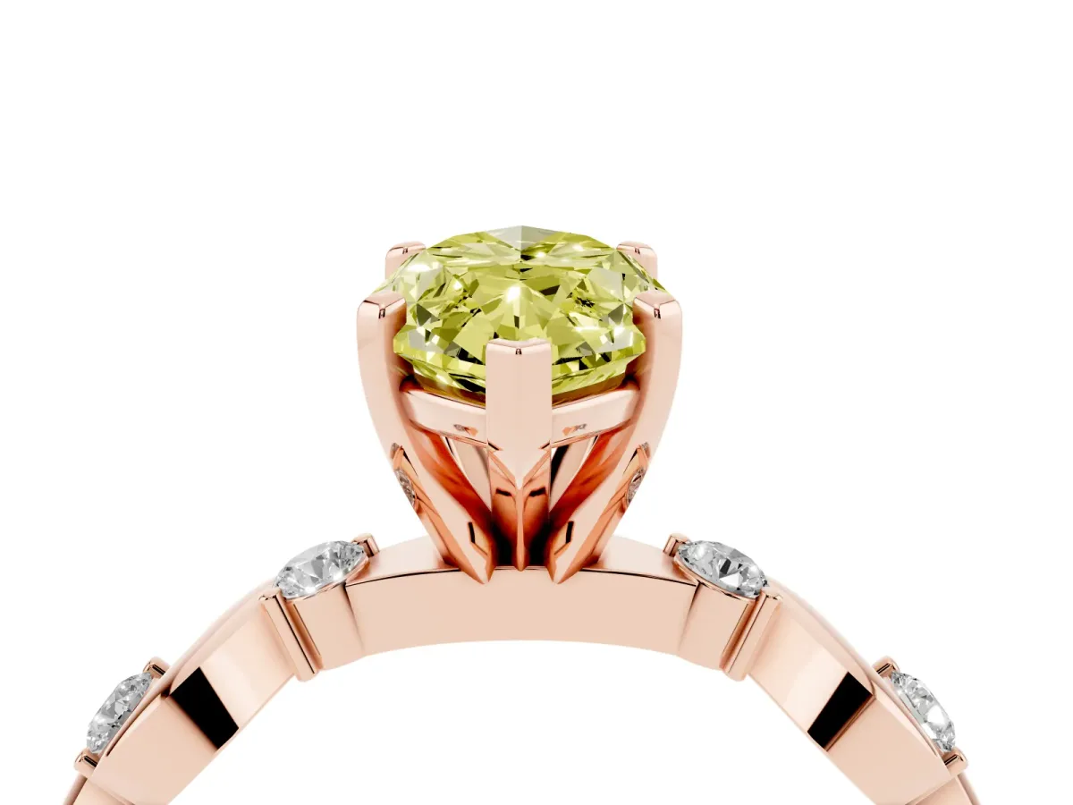 Fancy Yellow Marquise Cut Diamond Solitaire Twisted Band with Round Accents and Prong Setting Rose gold