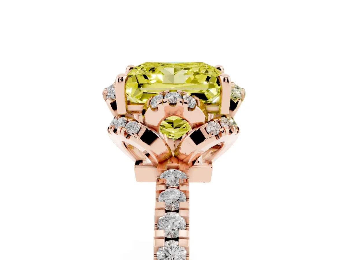 Fancy Yellow Princess Cut Diamond Halo Pave Band with Four-Prong Setting Rose gold