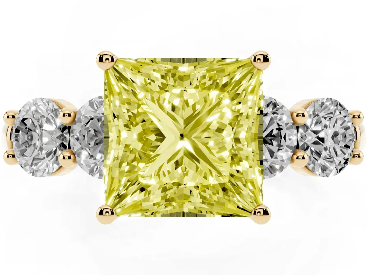 Fancy Yellow Princess Cut Cut Five-Stone Prong Set Diamond Ring with Classic Band Yellow gold