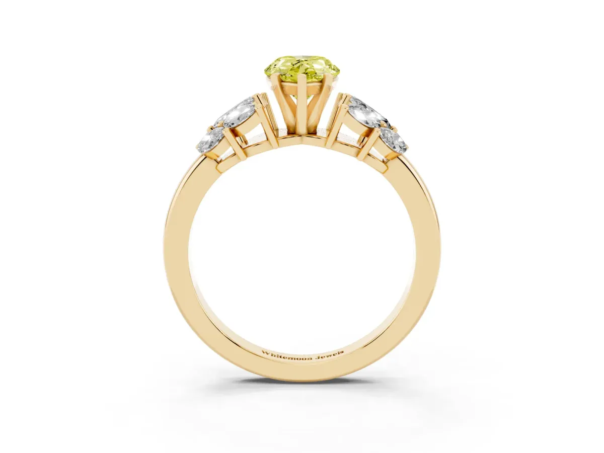 Fancy Yellow Pear Cut Diamond Cluster Leaf Design Ring with Prong Setting Yellow gold