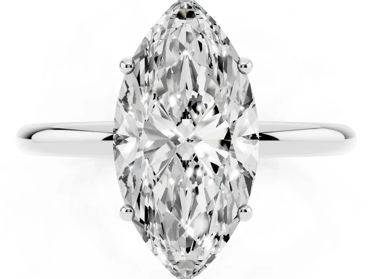 Marquise Cut Solitaire Diamond Ring with a Classic Band and Four-Prong Setting Silver
