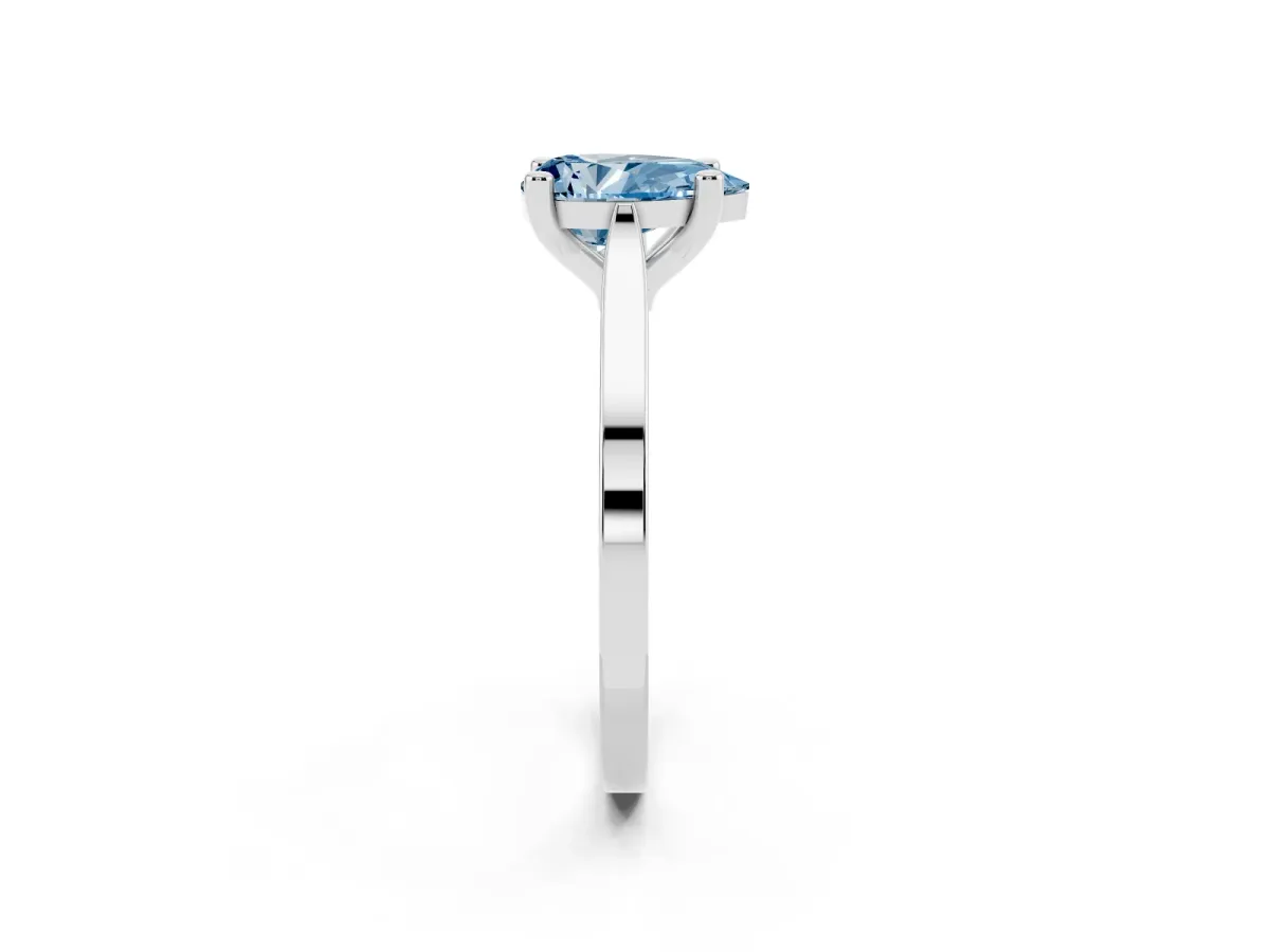 Fancy Blue Pear Cut Solitaire Diamond Ring with Four-Prong Setting and Tapered Band Platinum