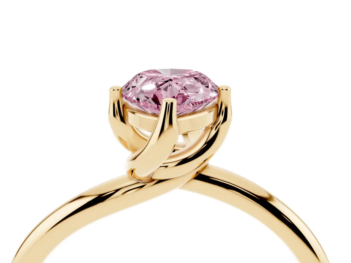 Fancy Pink Pear Cut Diamond Solitaire Engagement Ring with Four-Prong Setting and Classic Band Yellow gold