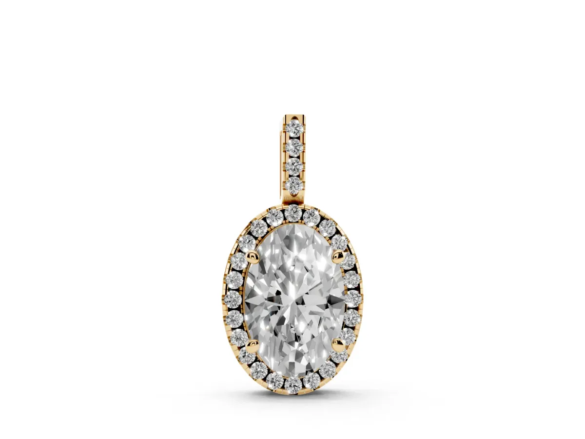 Oval Halo Diamond Pendant with Prong Setting Yellow gold