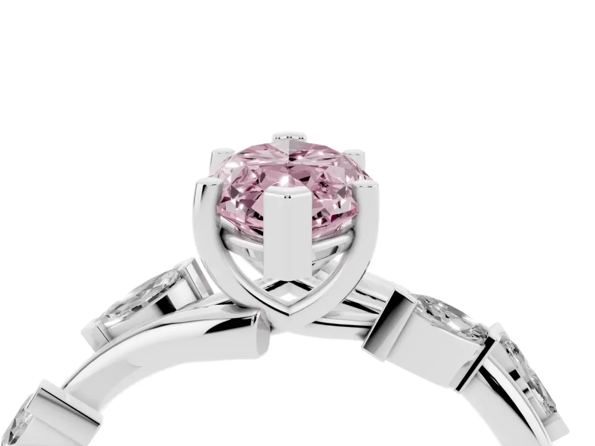 Fancy Pink Marquise Cut Solitaire Twisted Band Marquise Accent Prong Setting Ring Silver