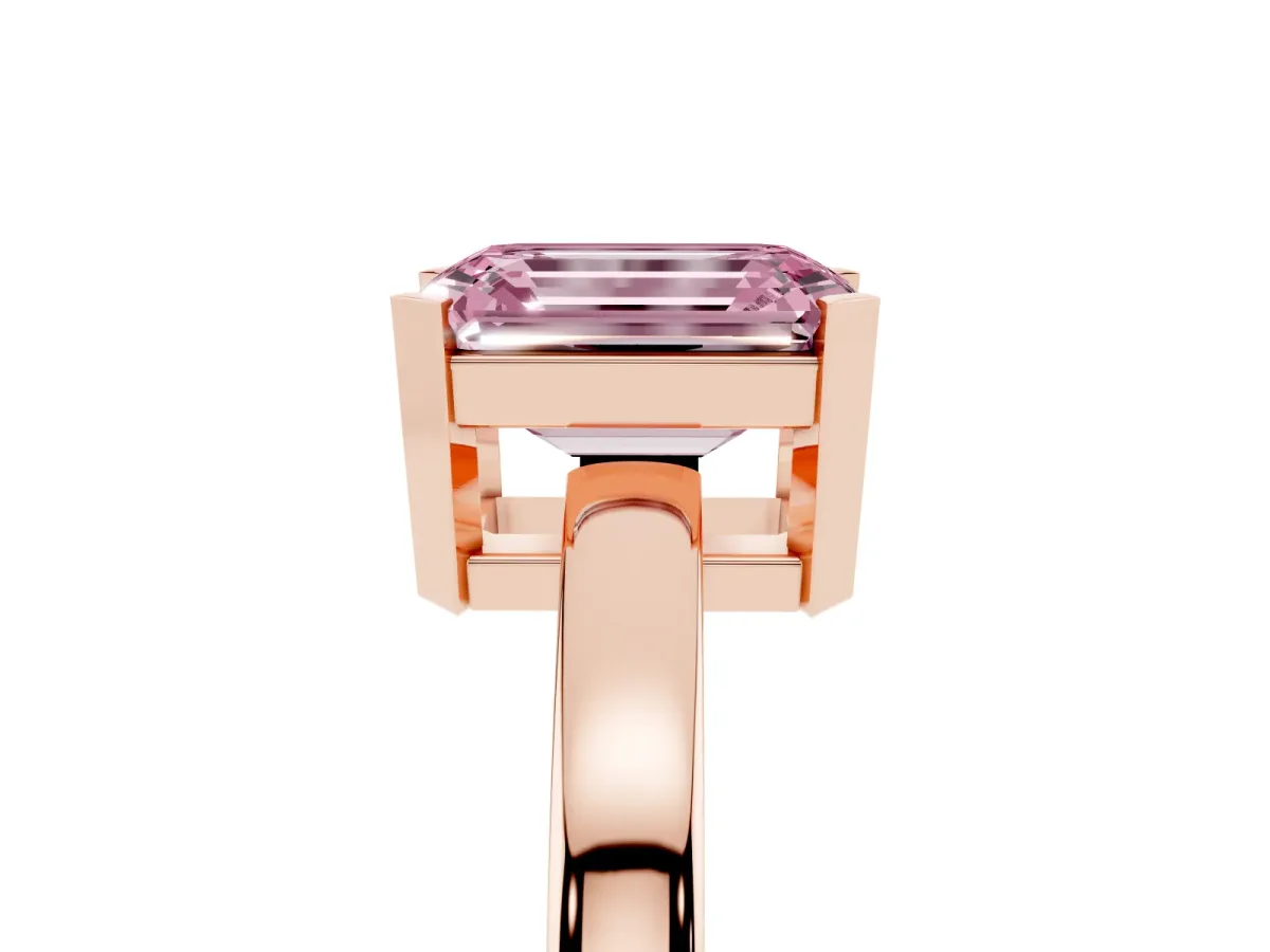 Fancy Pink Emerald Cut Cut Solitaire Ring with Four-Prong Setting and Classic Band Rose gold