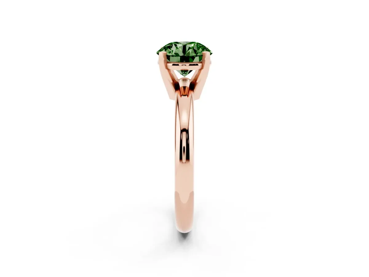 Fancy Green Round Cut Diamond Solitaire Engagement Ring with Round Band and Four-Prong Setting Rose gold