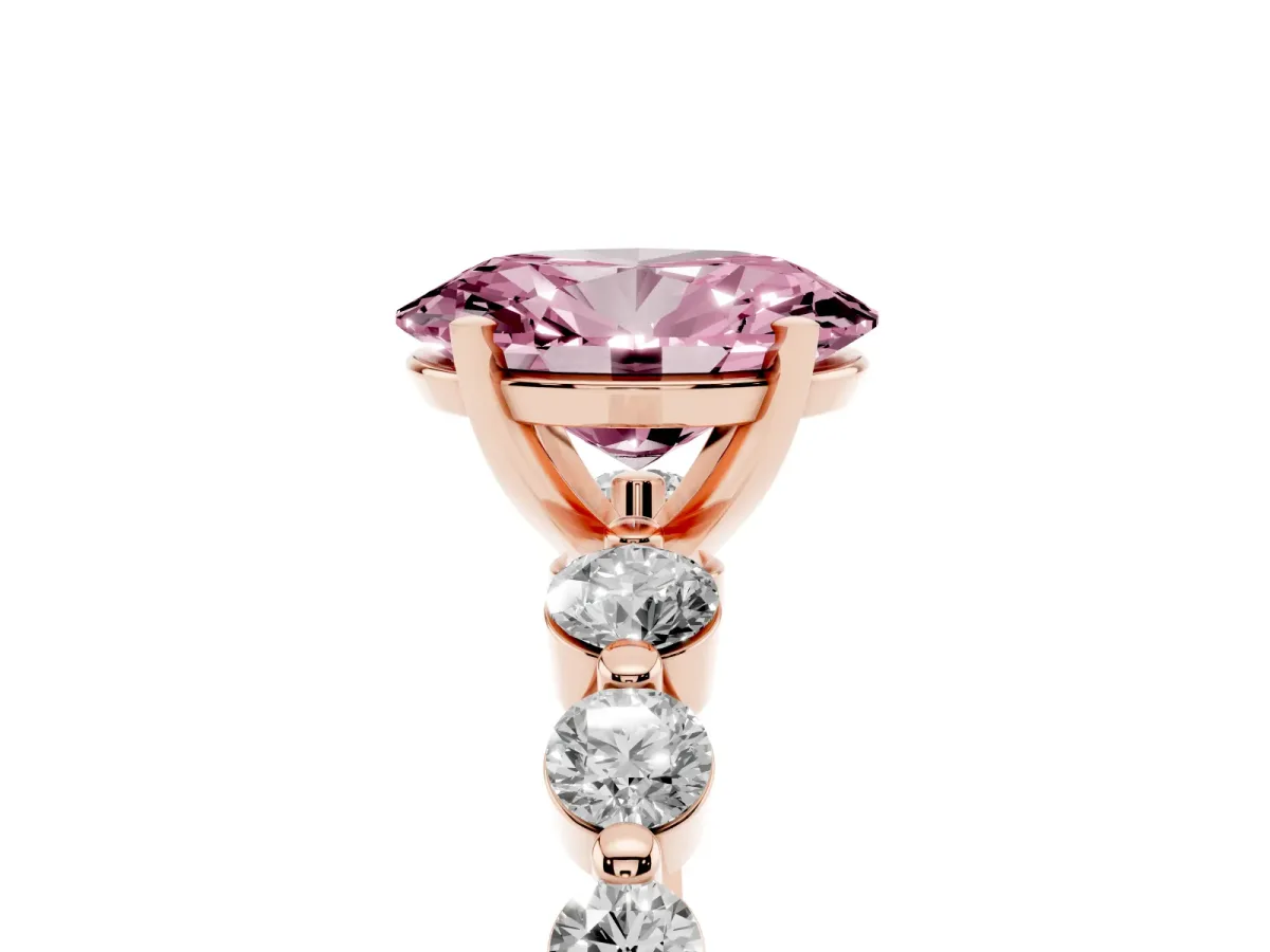 Fancy Pink Oval Cut Solitaire Diamond Ring with Pave Band and Four-Prong Setting Rose gold