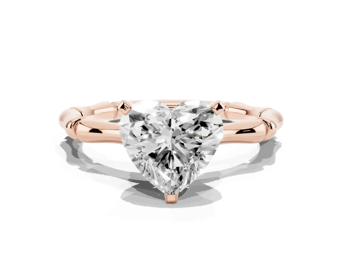 Heart Cut Solitaire Diamond Ring with Bamboo Band and Four-Prong Setting Rose gold
