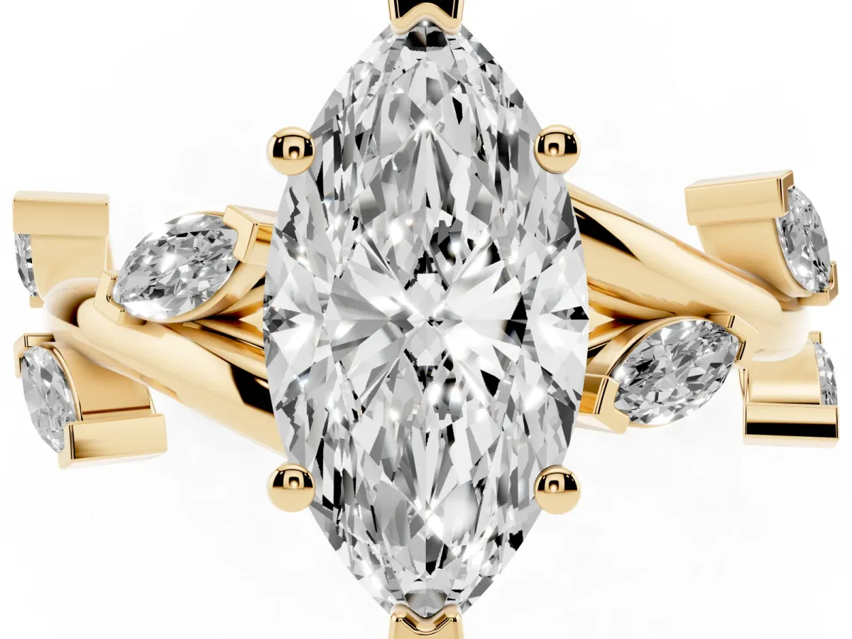 Marquise Cut Solitaire Twisted Band Marquise Accent Prong Setting Ring Yellow gold
