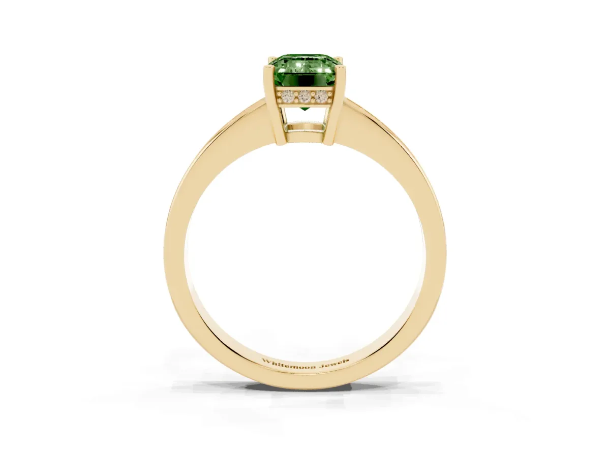 Fancy Green Emerald Cut Solitaire Pavé Band Prong Setting Ring Yellow gold
