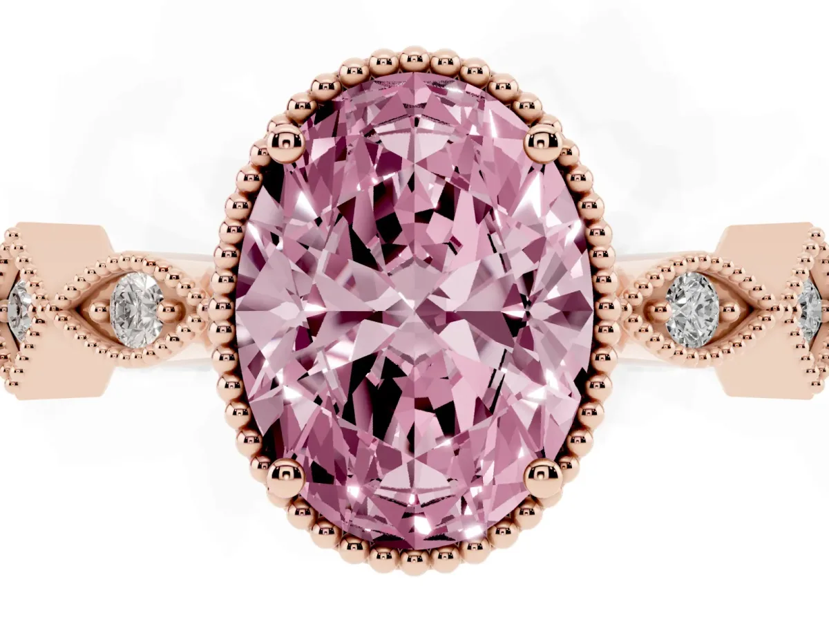 Fancy Pink Oval Cut Milgrain Marquise Diamond Twist Band Ring Rose gold