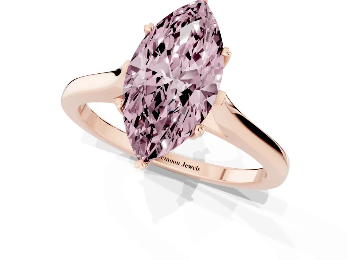 Fancy Pink Marquise Cut Solitaire Heart Prong Engagement Ring with Tapered Band Rose gold
