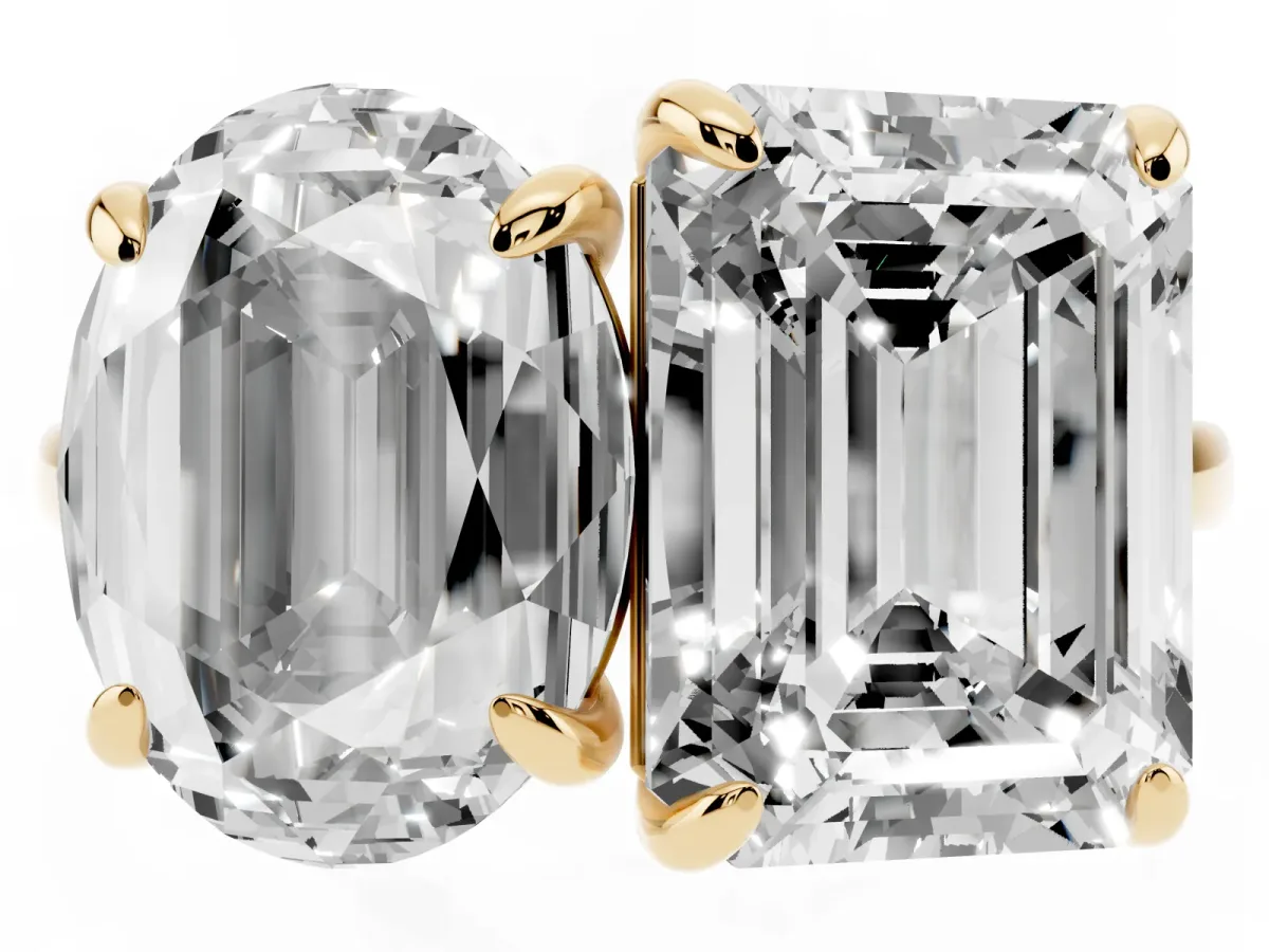 Oval and Radiant Toi Moi Ring with Prong Setting and Plain Band Yellow gold
