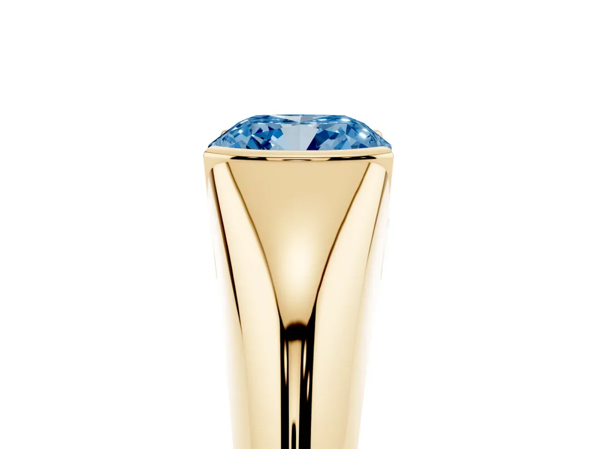 Fancy Blue Cushion Cut Solitaire Tension Set Diamond Ring Yellow gold