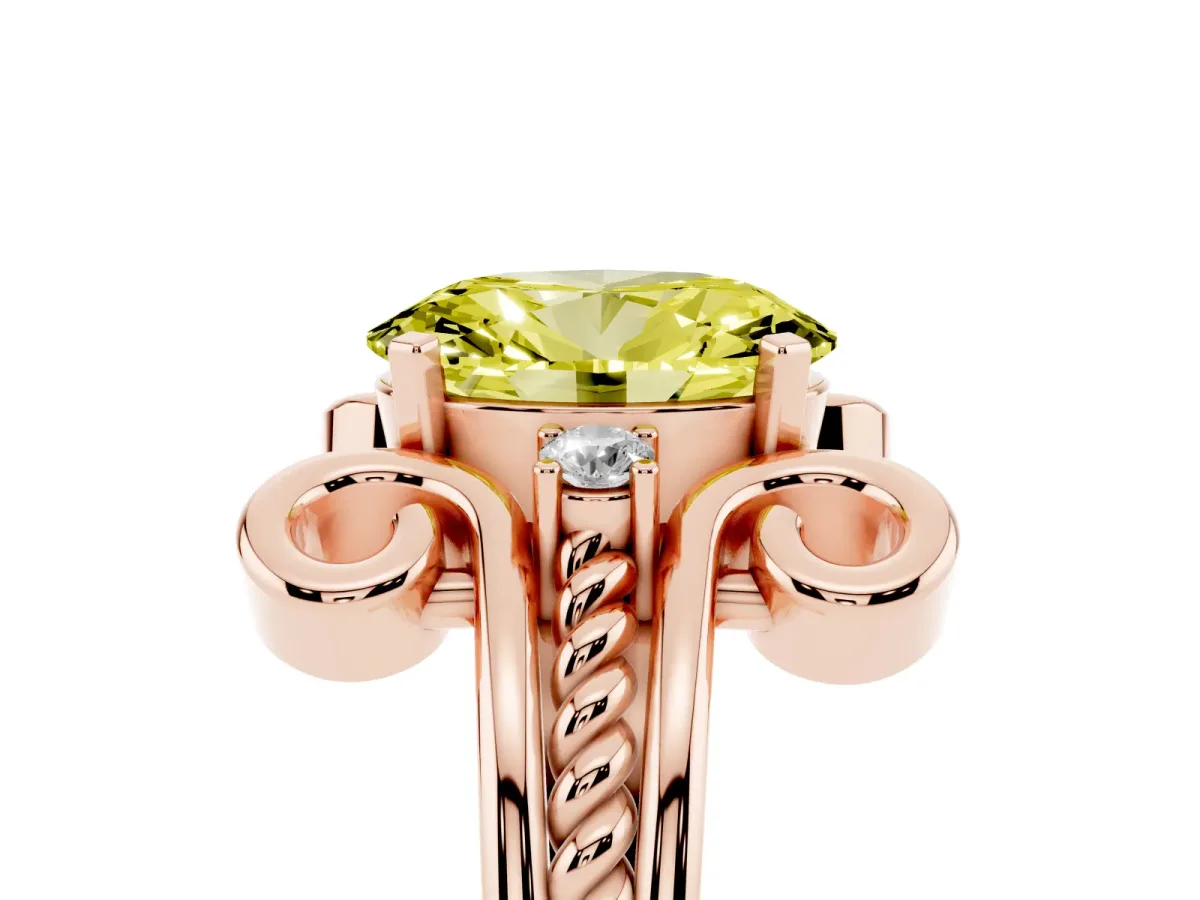 Fancy Yellow Oval Cut Solitaire Twisted Band Scroll Prong Ring Rose gold