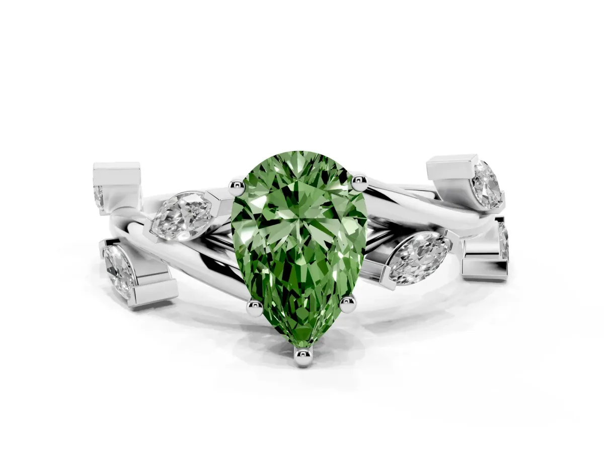 Fancy Green Pear Cut Solitaire Twisted Band Marquise Accent Prong Setting Ring Platinum