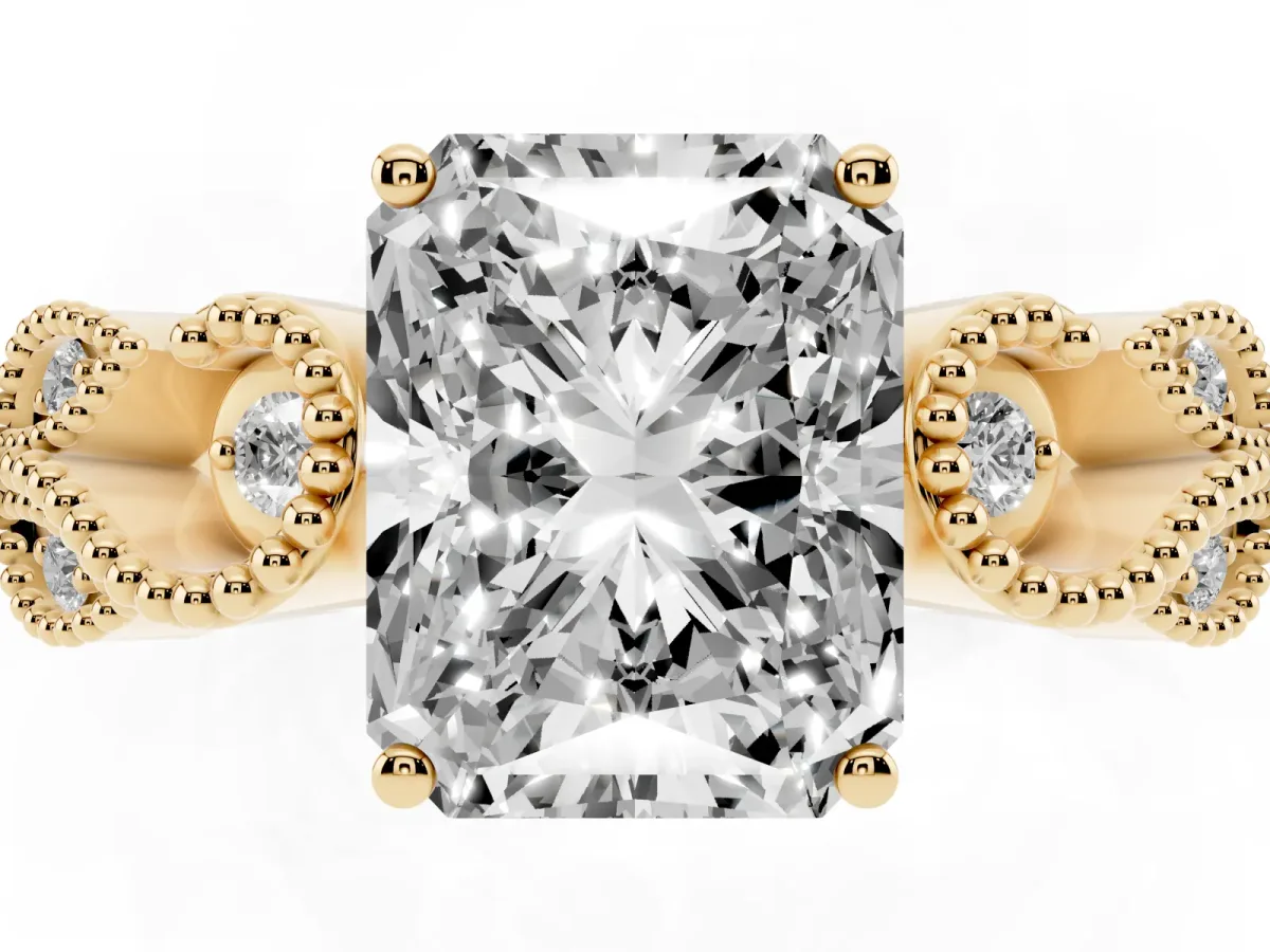 Princess Cut Solitaire Milgrain Leaf Band with Prong Setting Yellow gold