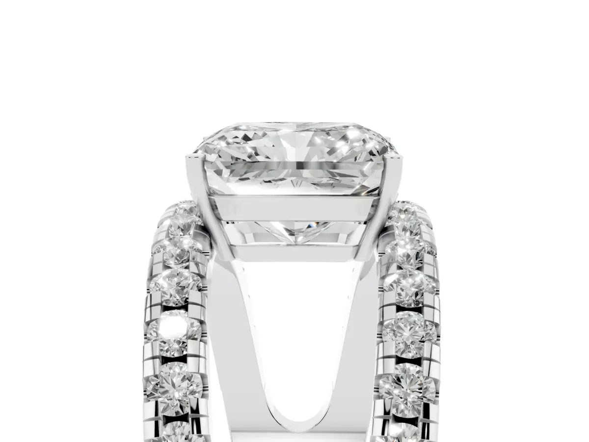 Radiant Cut Solitaire Split Shank Pave Diamond Ring Platinum