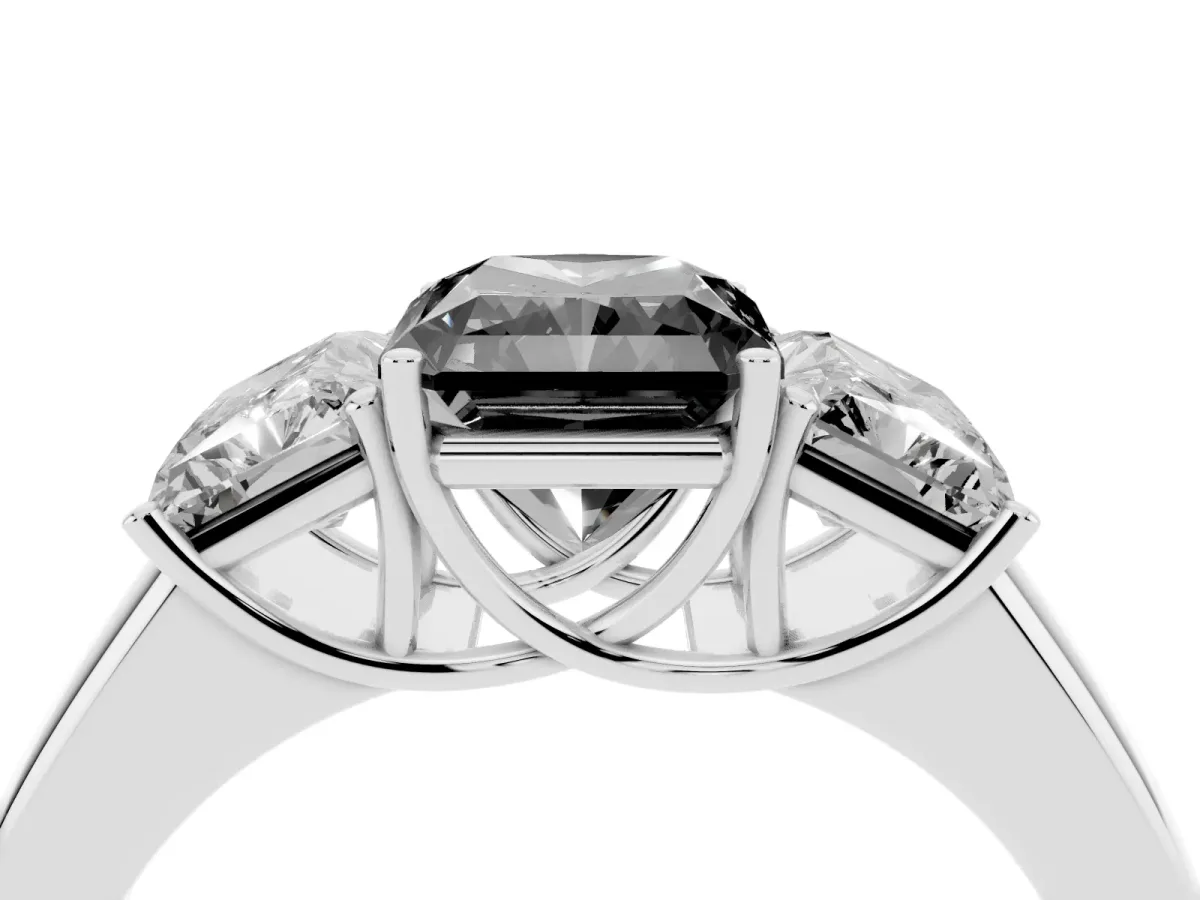 Fancy Black Three-Stone Radiant Cut Cut Diamond Ring with Prong Setting and Classic Band Silver