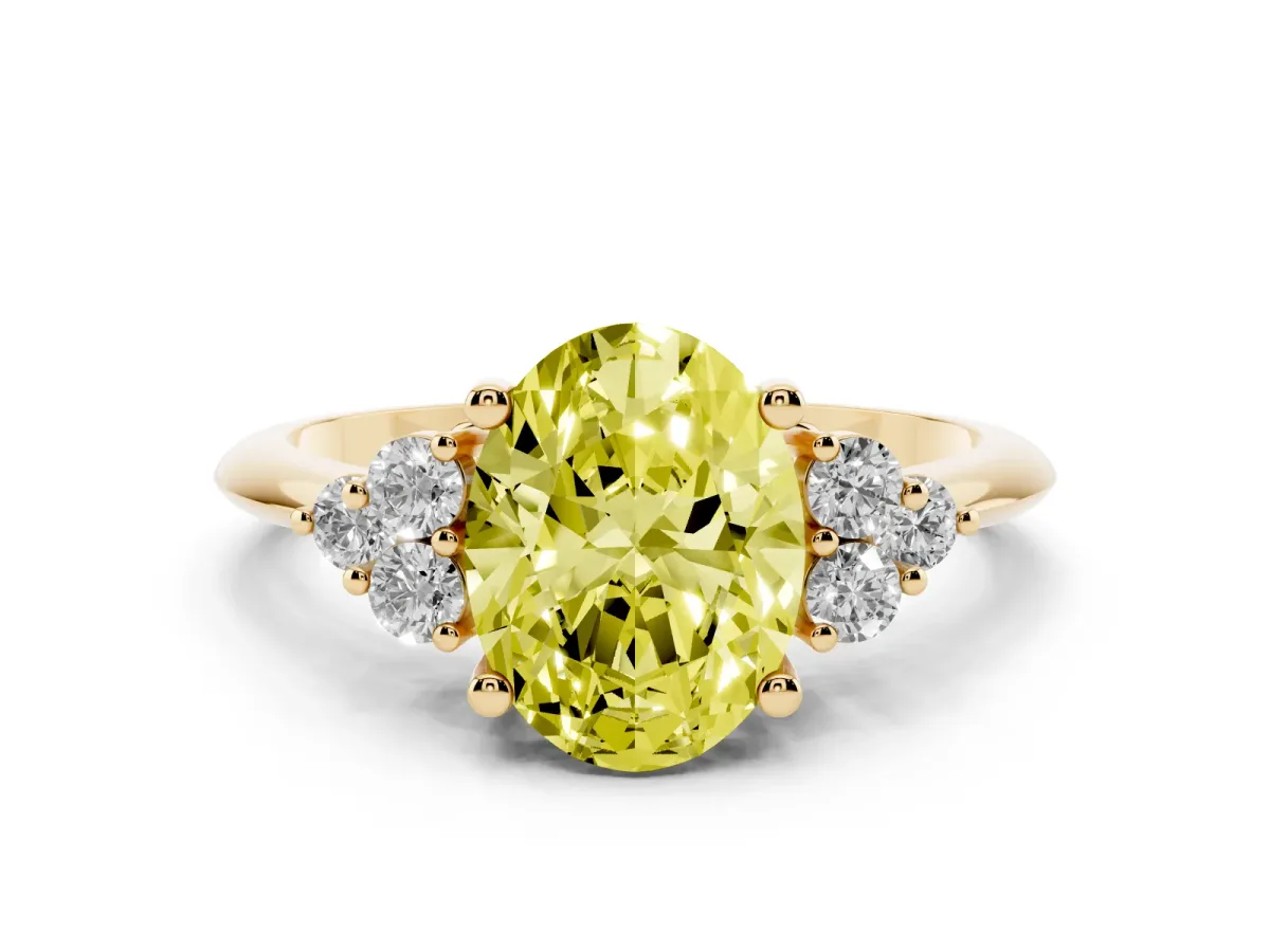 Fancy Yellow Oval Cut Cut Diamond Cluster Ring with Solitaire Band and Four-Prong Setting Yellow gold