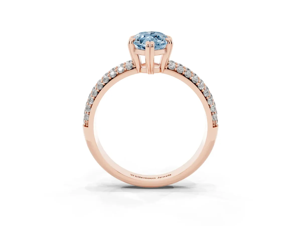 Fancy Blue Marquise Cut Diamond Solitaire Ring with Multi-Row Round Pavé Band and Prong Setting Rose gold