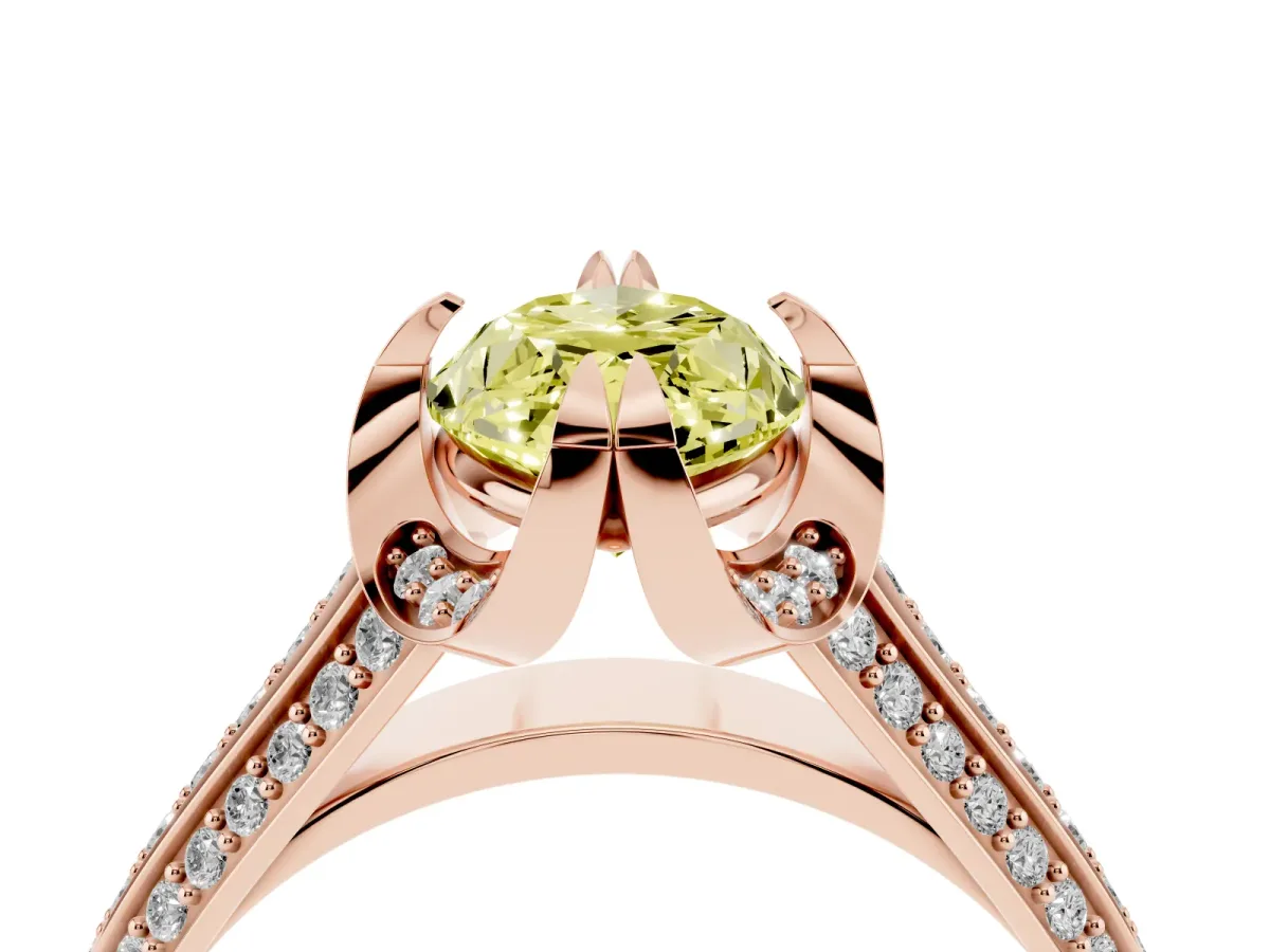 Fancy Yellow Marquise Cut Solitaire Pave Split Shank Ring with Four-Prong Setting Rose gold