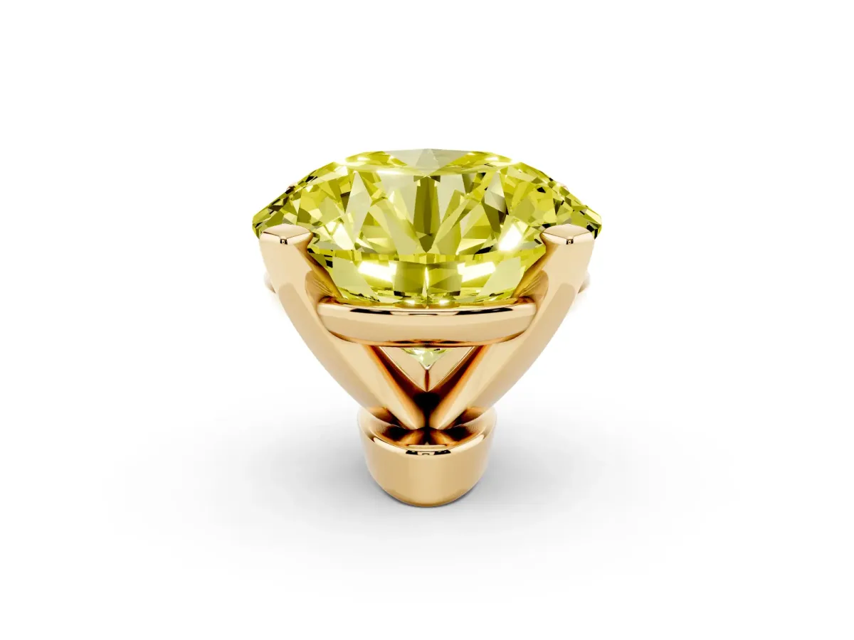 Fancy Yellow Round Cut Diamond Solitaire Ring with Prong Setting and Classic Band Yellow gold