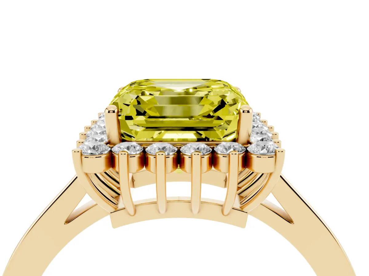 Fancy Yellow Asscher Cut Cut Diamond Halo Ring with Round Brilliant Halo and Solitaire Band Yellow gold