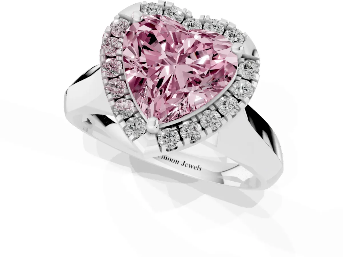 Fancy Pink Heart Cut Cut Halo Solitaire Engagement Ring with Square Band and Four-Prong Setting Platinum