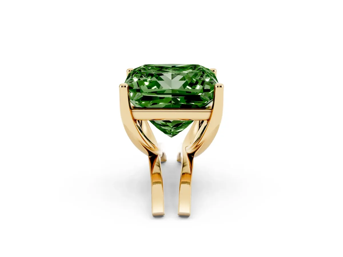 Fancy Green Princess Cut Cut Diamond Solitaire Engagement Ring with Tapered Plain Band and Four-Prong Setting Yellow gold