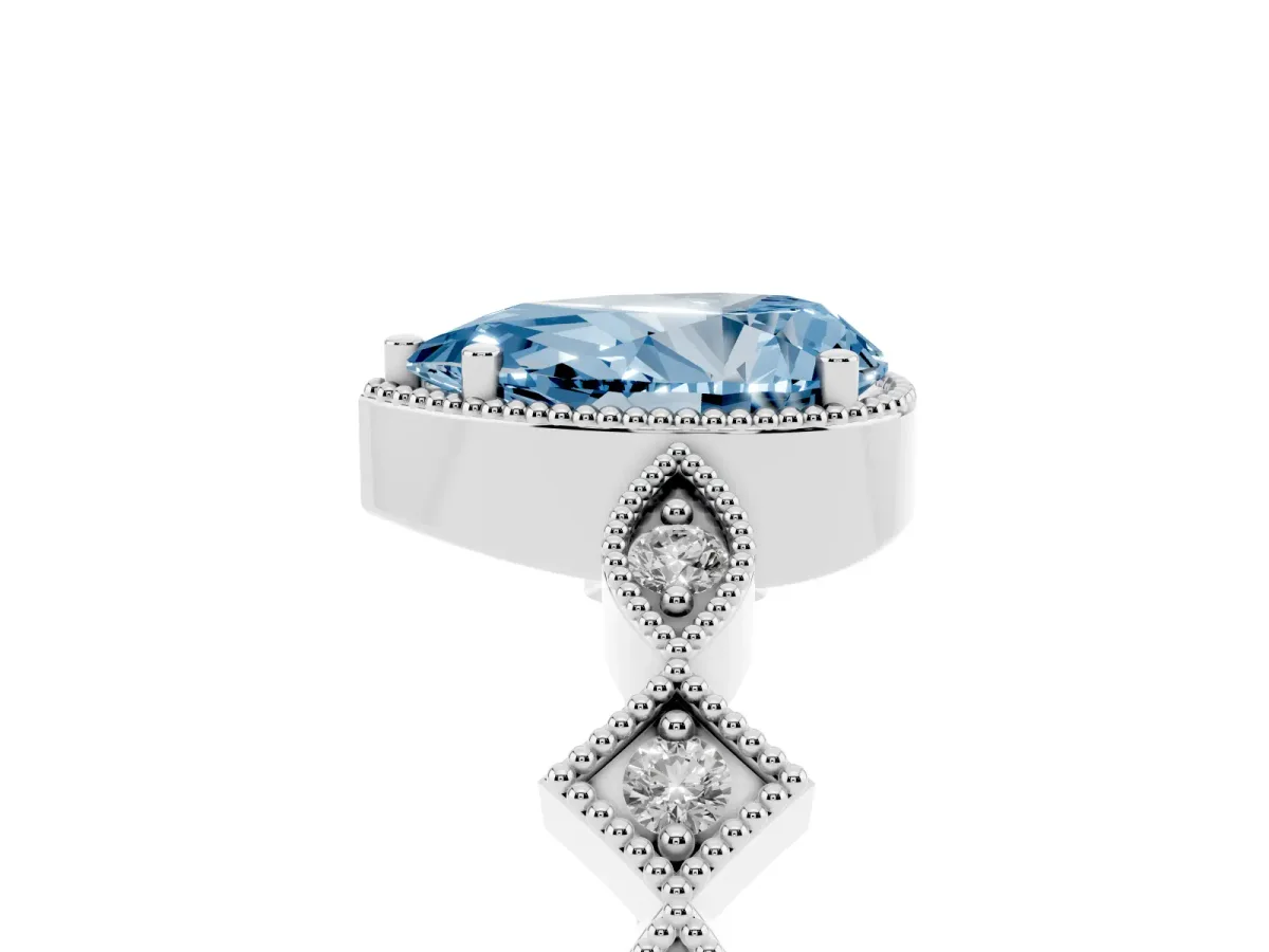 Fancy Blue Pear Cut Milgrain Marquise Diamond Twist Band Ring Platinum