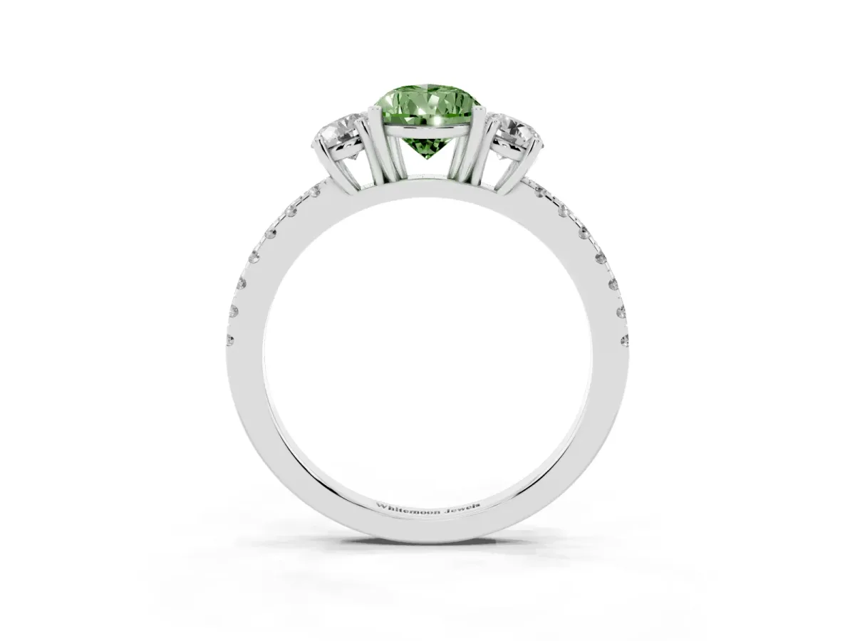 Fancy Green Three-Stone Pear Cut Cut Diamond Pavé Band with Prong Setting Platinum