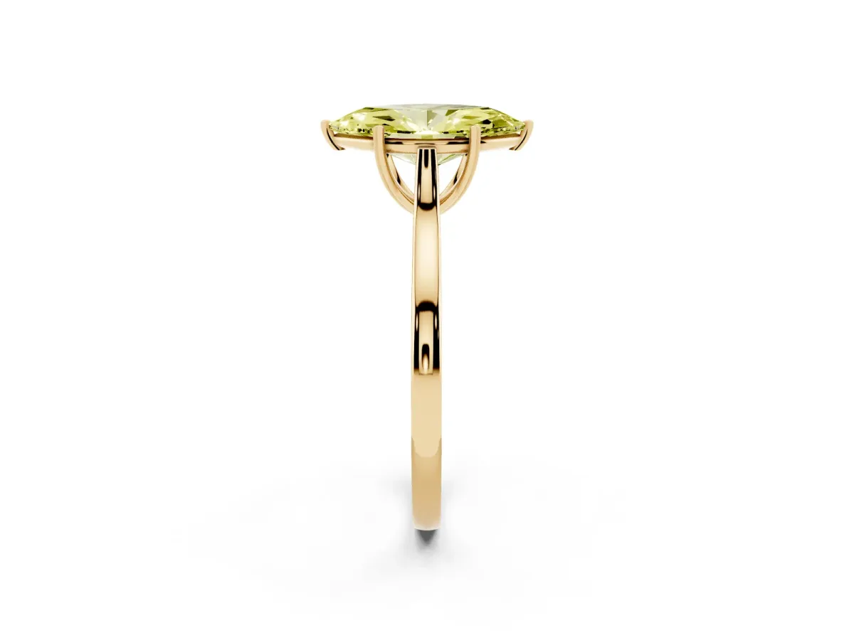 Fancy Yellow Marquise Cut Solitaire Heart Prong Engagement Ring with Tapered Band Yellow gold